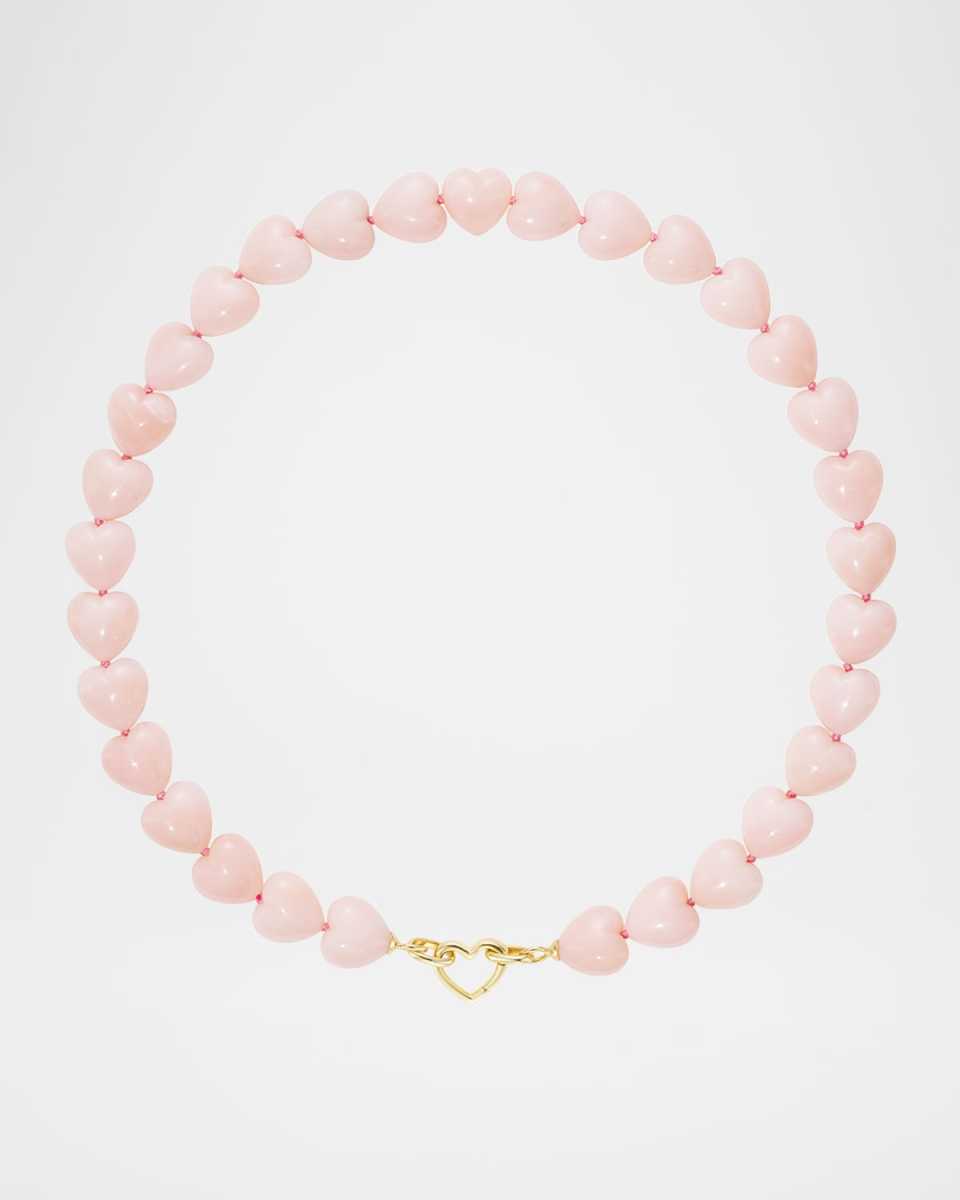 18K Pink Opal Oversized Heart Beads Necklace